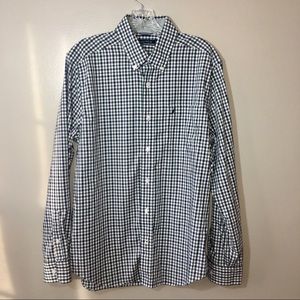 Nautica Button Up Dress Shirt Blue Green Checked M‎